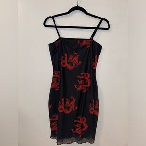 Black Mini Dress with Red Dragon